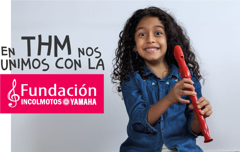 Banner niña con flauta y texto THM nos unimos a la Fundación Incolmotos Yamaha